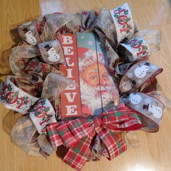 all Meshed Up By Angela Other - HANDMADE RUSTIC SANTA CHRISTMAS WREATH